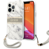 Чехол iPhone 13 Pro Max Накладка Пластик Guess Marble Hard +Nylon hand