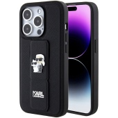 Чехол iPhone 15 Pro Max Накладка Пластик Karl Lagerfeld GripStand Saffiano NFT Karl&Choupette metal